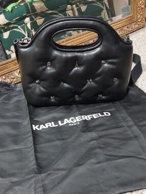 READ! Karl Lagerfeld Cybill Black Quilted Top-Handle Satchel with Stud Accents